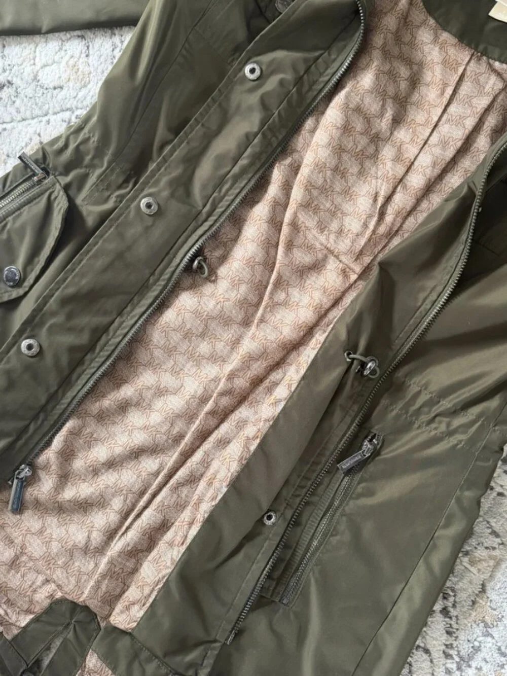 Michael Kors Olive Green Hooded Anorak Rain Jacket